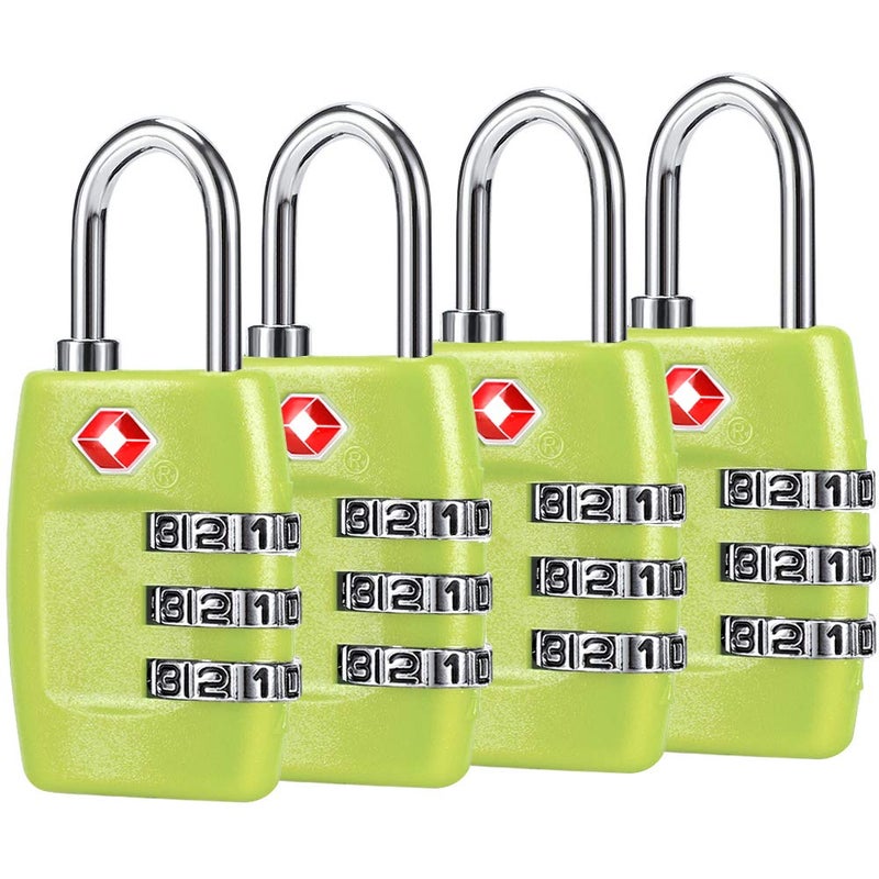 Cluckyu TSA Luggage Locks (4Pack) - 3 Digit Combination Padlocks - Approved Travel Lock for Suitcases & Baggage (Green1) - Image 1